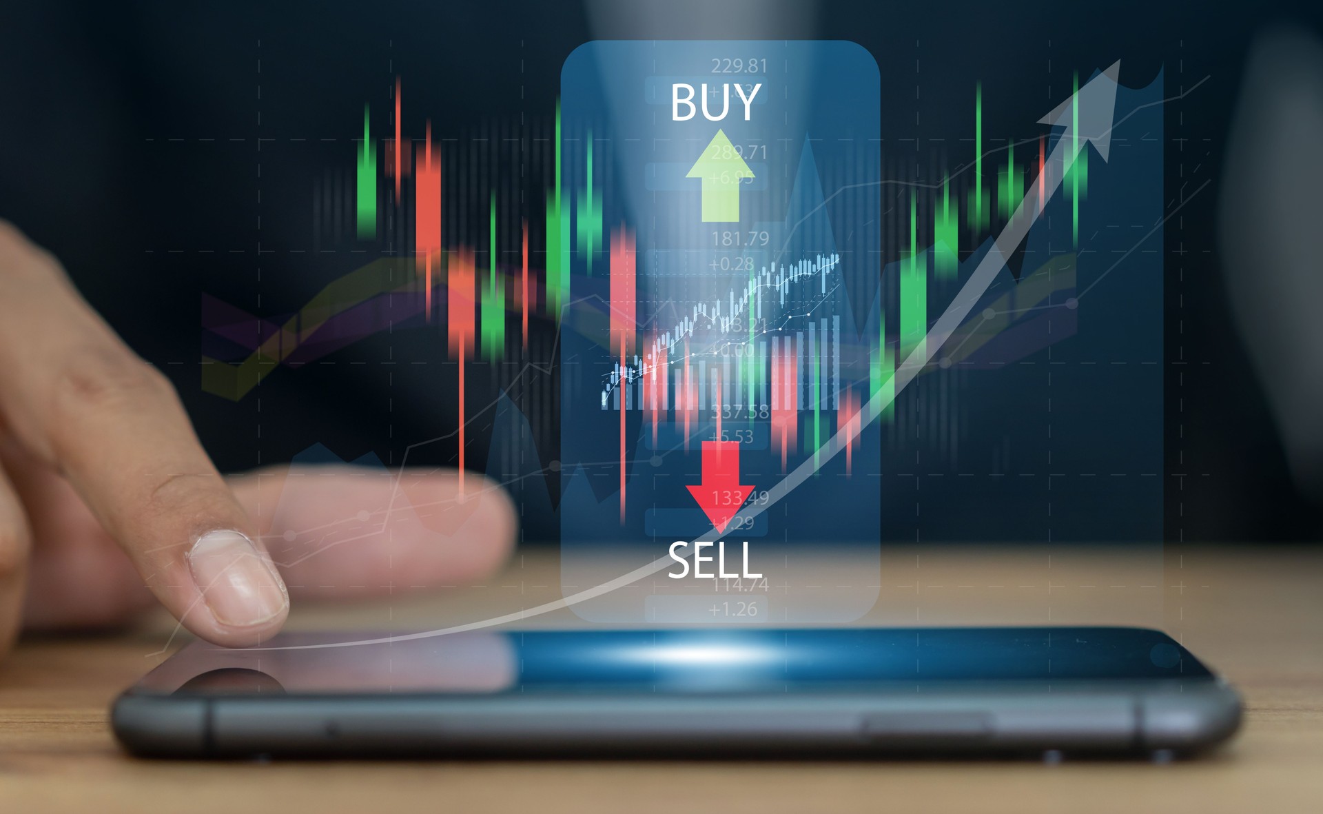 Successful of trader use phone trading stock exchange graph money, global economic, trader investor,graph money of block chain stock market cryptocurrency selling and buy with price chart data graph